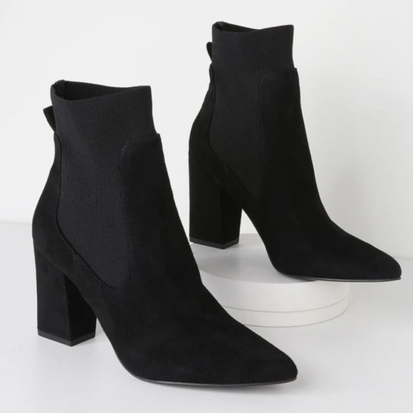 Steve Madden Richter Heel Ankle Black Suede Sock Booties Size 8M - Picture 4 of 16